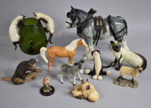 A Collection of Various Ceramic and Resin Animal Ornaments to include Large Heavy Horse, Beswick