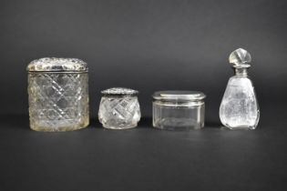 Three Glass and Silver Topped Dressing Table Pots, Various Hallmarks