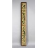 A Framed Tall Narrow Tapestry Depicting Exotic Birds, 170cms by 19cms Overall