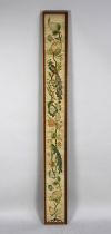 A Framed Tall Narrow Tapestry Depicting Exotic Birds, 170cms by 19cms Overall