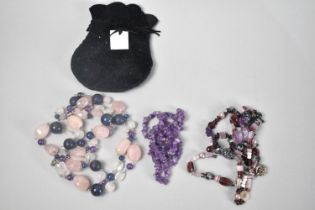 Three Stone Necklace to Comprise Amethyst Chip, An Amethyst and Other Quartz Stone Necklace with