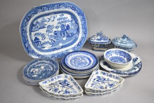 A Collection of Various Blue and White to comprise Willow Pattern Platter, 19th Century Small