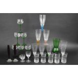 A Collection of Various Plain and Coloured Glass to comprise Six Bowl and Green Stemmed Hock