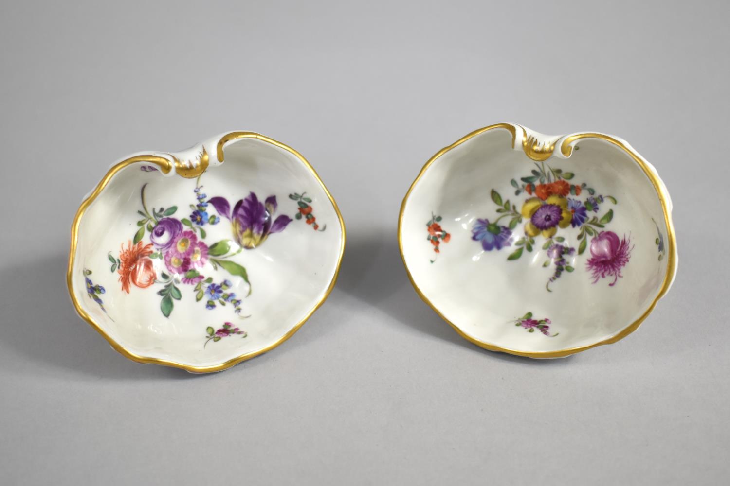 A Pair of Late 19th Century Ludwigsburg Porcelain Salts of Shell Form Raised on Scrolled Quadrant - Image 2 of 3
