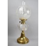A Late Victorian/Edwardian Brass Oil Lamp with Cut Glass Reservoir, Globular Shade and Plain
