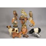 A Collection of Various Animal and Owl Ornaments to comprise Leonardo Collection Resin Owl,