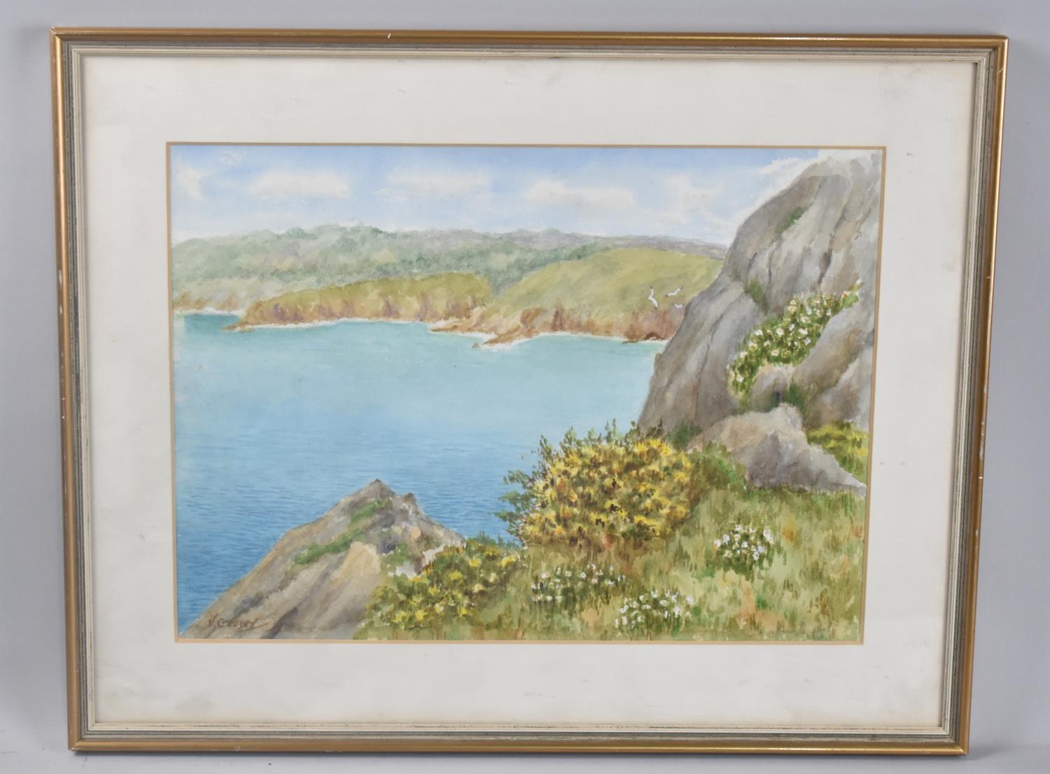 A Framed Seascape Watercolour, 37x27cm