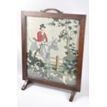 A Mid 20th Century Oak Framed Tapestry Fire Screen Depicting Sporting Scene, 50cms Wide and 64cms