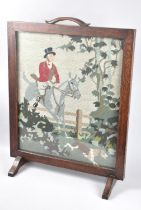 A Mid 20th Century Oak Framed Tapestry Fire Screen Depicting Sporting Scene, 50cms Wide and 64cms