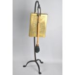 A Rectangular Brass Gong Hanging From Wrought Iron Tripod Stand with Clapper, 56cms High