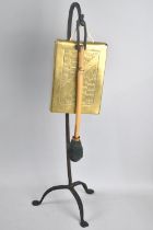 A Rectangular Brass Gong Hanging From Wrought Iron Tripod Stand with Clapper, 56cms High