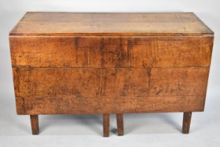 An 18th/19th Century Heavy Oak Drop Leaf Table on Square Supports, Missing One Drop Panel to Top,