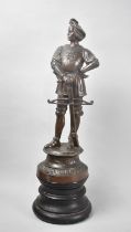 A Bronzed Spelter Figure of a Medieval Soldier with Crossbow on Double Turned Socle, 48cms High