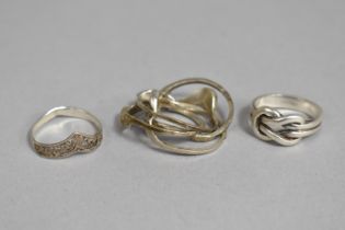 Three Silver Rings to Include Puzzle Ring