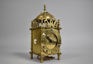 A Mid 20th Century Brass Lantern Clock with Battery Movement, Untested, 18cms High