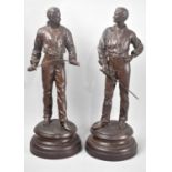 A Pair of Bronzed Spelter Figures of Fencers After Renee Charles Masse, "Escrimeurs", on Circular
