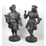 A Pair of Bronzed Spelter Figures, 17th Century Husband and Wife, 34.5cms High