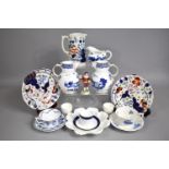 A Collection of Various Coalport Blue and White to comprise Caughley Mask Head Jugs to Commemorate
