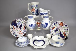 A Collection of Various Coalport Blue and White to comprise Caughley Mask Head Jugs to Commemorate