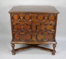 A Reproduction Media Cabinet in the form of a Panelled Chest of Three Drawers on X Frame