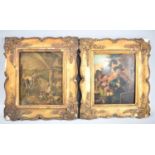 A Pair of 19th Century Overpainted Prints on Copper, One Depicting Musicians in Street, the Other