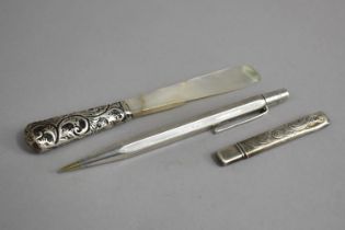 A Silver Propelling Pencil by J.M & Co., London 1953, Together with a Silver Pencil Holder by