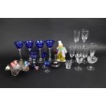 A Collection of Various Glass to comprise Bohemian Blue Overlaid Glass Hocks, Nice Quality