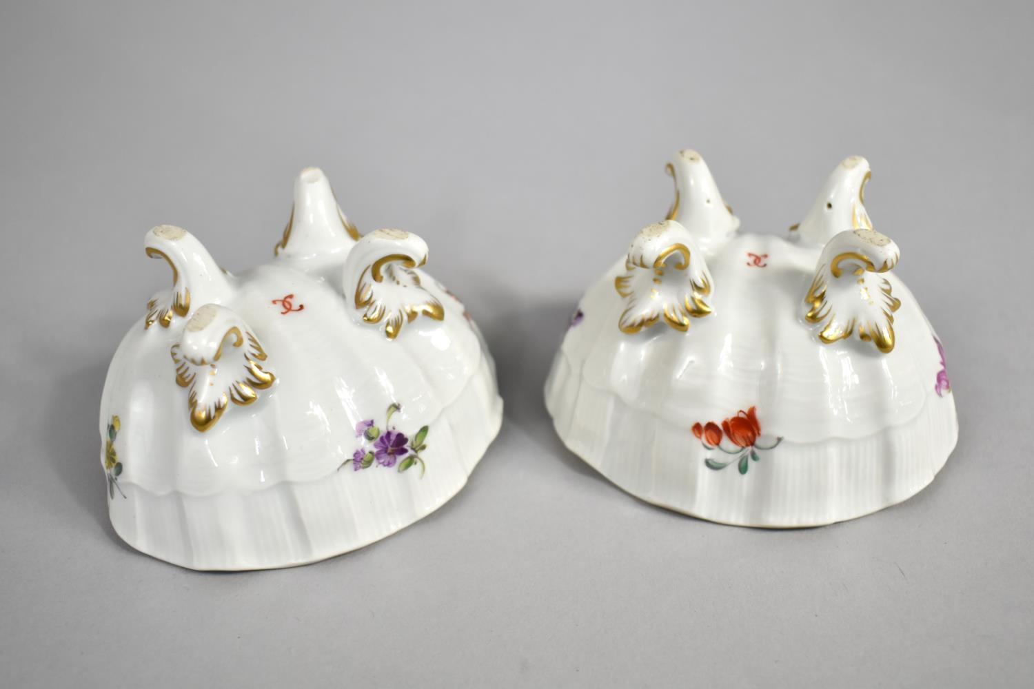 A Pair of Late 19th Century Ludwigsburg Porcelain Salts of Shell Form Raised on Scrolled Quadrant - Image 3 of 3