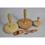 A Collection of Treen to include Butter Stamp, Two Small Scoops and Two Mushroom Shaped Darners