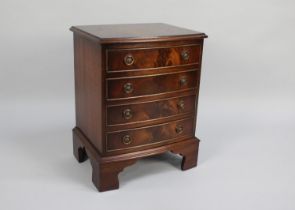 A Small Reproduction Mahogany Bow Fronted Four Drawer Chest with Bracket Feet, 46cms Wide, 35cms