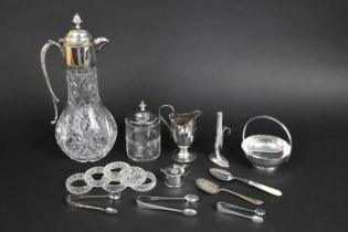 A Collection of Various Silver Plated Items to comprise Cut Glass Claret Jug, Bonbon Dish, Sugar