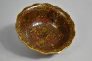 A Late 20th Century Chinese Enamelled Bowl with Wavy Rim, Jingsa Sticker to Base, 12.5cms Diameter
