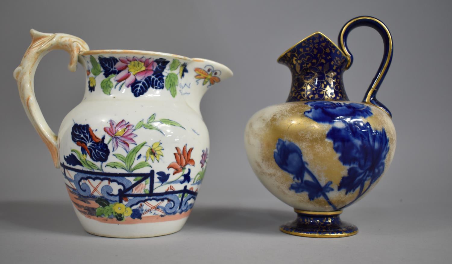 A Doulton Flow Blue Ewer, 18.5cm high (Handle Glued) Together with a 19th Century Jug with