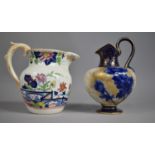 A Doulton Flow Blue Ewer, 18.5cm high (Handle Glued) Together with a 19th Century Jug with