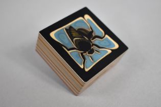 A Small Well Worked Japanese Box Consisting of Multiple Coloured Layers and with Bee Motif to Lid