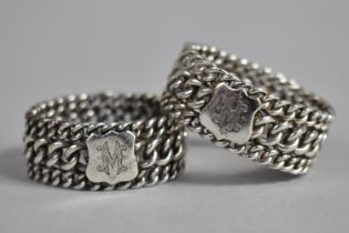 Two Silver Chain Link Napkin Rings with Shield Plaques Inscribed 'M', 61g, Birmingham Hallmark