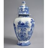 A Masons Ironstone China Willow Pattern Baluster Vase and Domed Cover