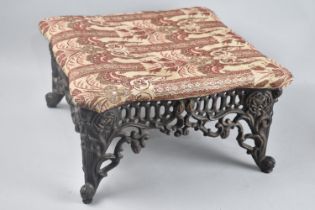A Cast Iron Based Square Footstool with Upholstered Top, Scrolled Feet, 37cms Square
