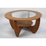 A 1970's 'Astro' Type Coffee Table, of Circular Form with Stretcher Shelf and Glass Top, 75cm