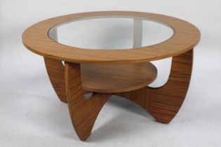 A 1970's 'Astro' Type Coffee Table, of Circular Form with Stretcher Shelf and Glass Top, 75cm