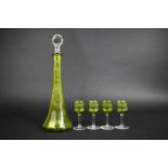 An Early 20th Century Green Glass Liqueur Set to Comprise Decanter and Four Glasses, all with Etched