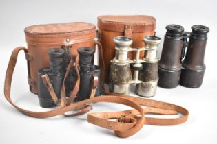 Three Pairs of Vintage Binoculars and Two Leather Cases