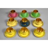 Three Royal Worcester Cups and Saucers on Yellow Ground with Gilded Interior and Jewelled