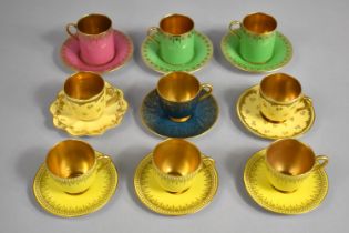 Three Royal Worcester Cups and Saucers on Yellow Ground with Gilded Interior and Jewelled