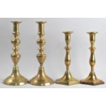 Two Pairs of 19th Century Brass Candlesticks, 29.5cms and 25cms High