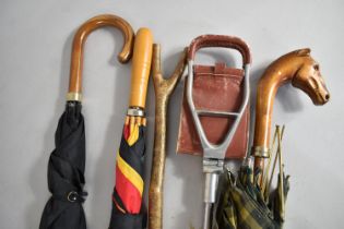 Three Various Umbrellas to include One with Horse Head Handle (AF) together with a Shooting Stick