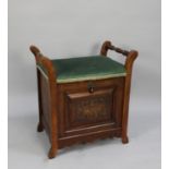 An Edwardian Lift Top Piano Stool with Pull Front to Three Division Sheet Music Store, 54cms Wide