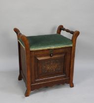 An Edwardian Lift Top Piano Stool with Pull Front to Three Division Sheet Music Store, 54cms Wide