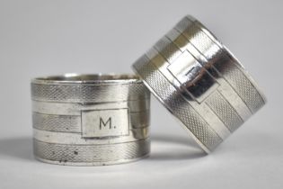 A Pair of Heavy Silver Napkin Rings, with Engine Turned Decoration by Cooper Brothers & Sons Ltd,