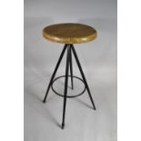 A Late 20th Century Wooden Circular Topped Metal Framed Stool, 58cms High